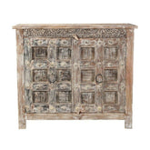 Antique Old Door Carved Solid Wood Sideboard Whitewash